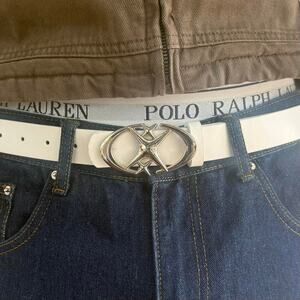 2000s White Silver Star Belt Adjustable Fits 26-34 Unisex Y2K Streetwear